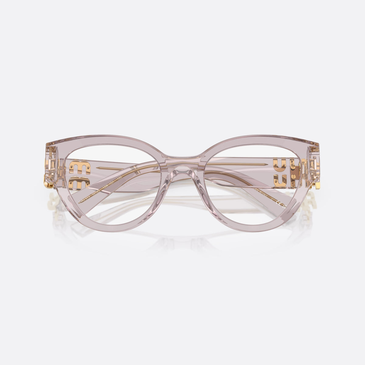 Rame ochelari de vedere Miu Miu VMU 01VV 12W1O1, cat eye roz, pentru femei, punte keyhole, literele brandului pe brațe, ramă completă, cu brațele pliate
