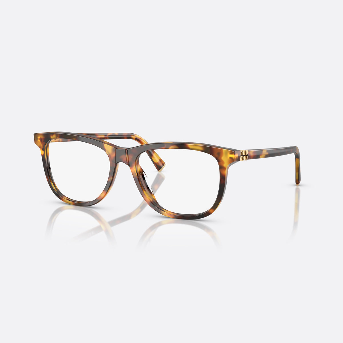 Miu Miu MU 01WV 14L1O1 eyeglasses, havana squared frame for women, plain double bridge, brand lettering on temples