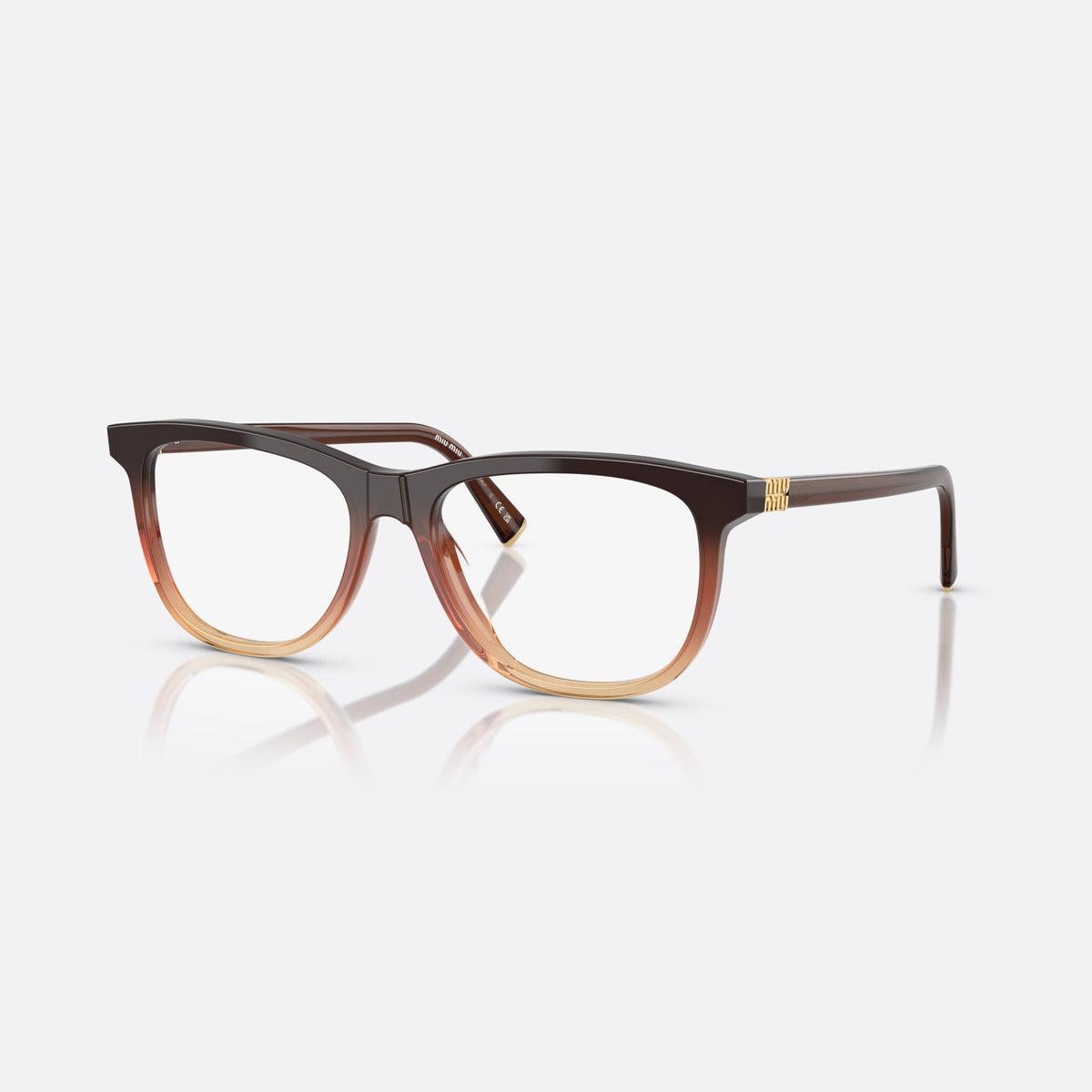 Miu Miu MU 01WV 24C1O1 eyeglasses, brown squared frame for women, plain bridge with central ridge, slim tapered temples