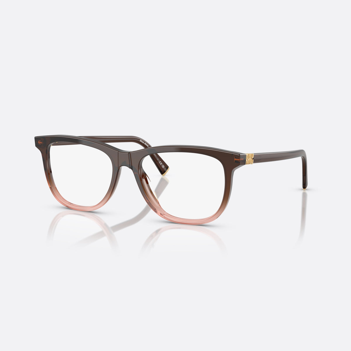 Miu Miu VMU 01WV 25C1O1 eyeglasses, brown squared frame for women, plain bridge with central ridge, full-rim thick frame