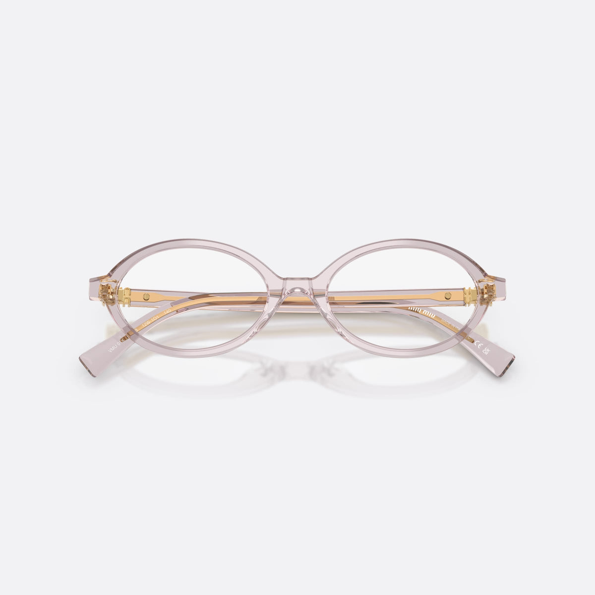 Rame ochelari de vedere Miu Miu VMU 01XV 12W1O1, geometrica roz, pentru femei, punte simplă, logo al brandului pe brațe, balamale aurii, cu brațele pliate