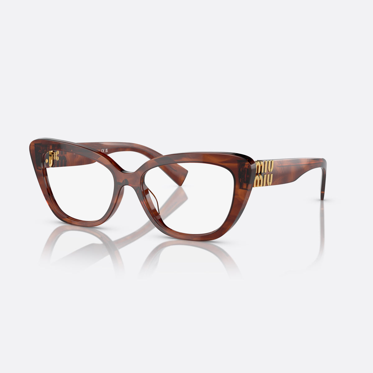 Rame ochelari de vedere Miu Miu MU 05VV 11Q-1O1, patrati havana, pentru femei, punte simplă, literele brandului pe brațe, ramă completă