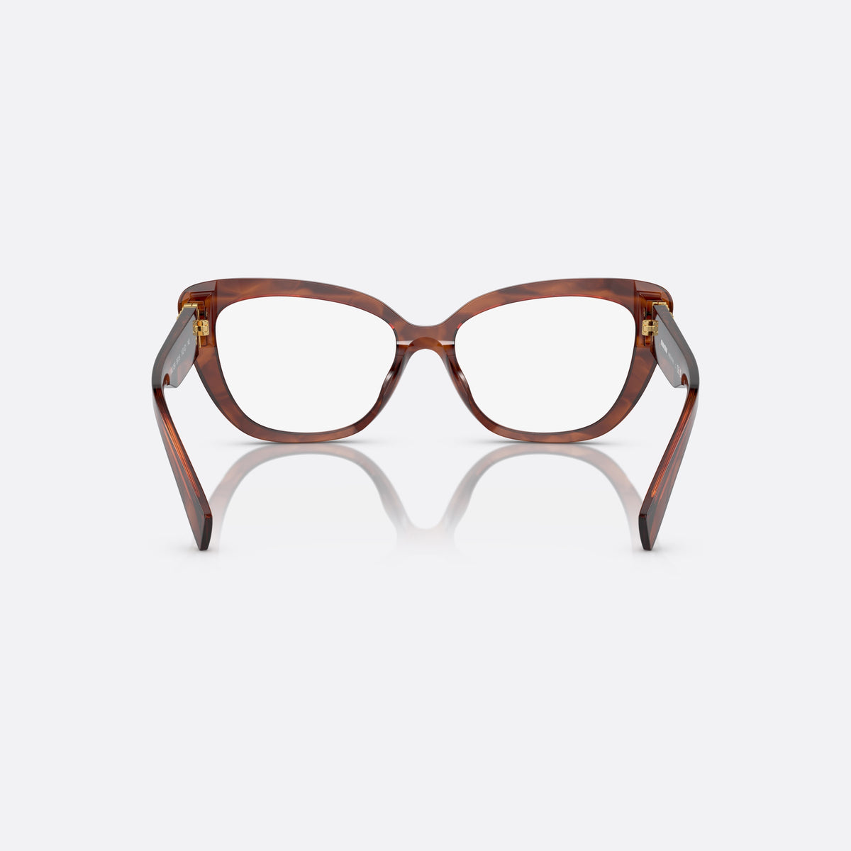 Rame ochelari de vedere Miu Miu MU 05VV 11Q-1O1, patrati havana, pentru femei, punte simplă, literele brandului pe brațe, ramă completă, vedere din spate