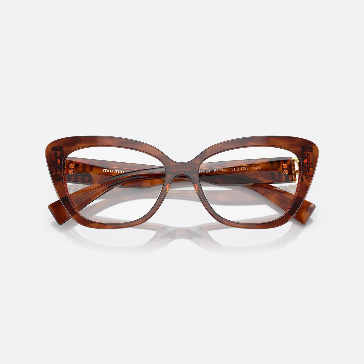 Rame ochelari de vedere Miu Miu MU 05VV 11Q-1O1, patrati havana, pentru femei, punte simplă, literele brandului pe brațe, ramă completă, cu brațele pliate