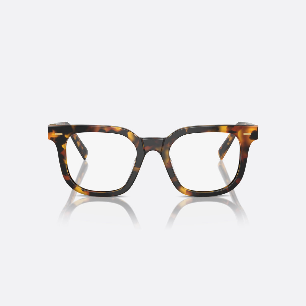 Miu Miu MU 06XV VAU-1O1 eyeglasses, havana squared frame for women, plain saddle bridge, brand lettering on temples, front view