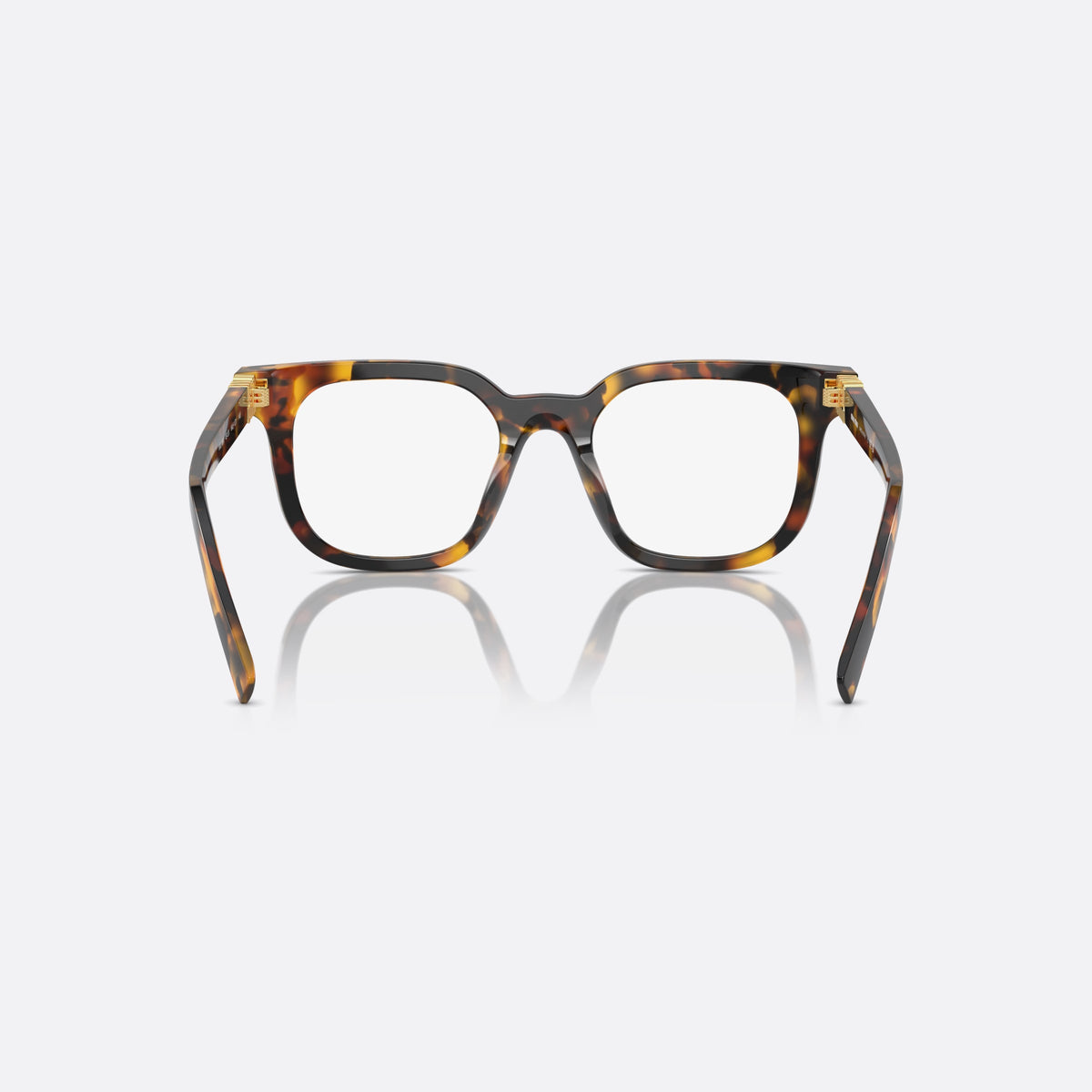Miu Miu MU 06XV VAU-1O1 eyeglasses, havana squared frame for women, plain saddle bridge, brand lettering on temples, back view