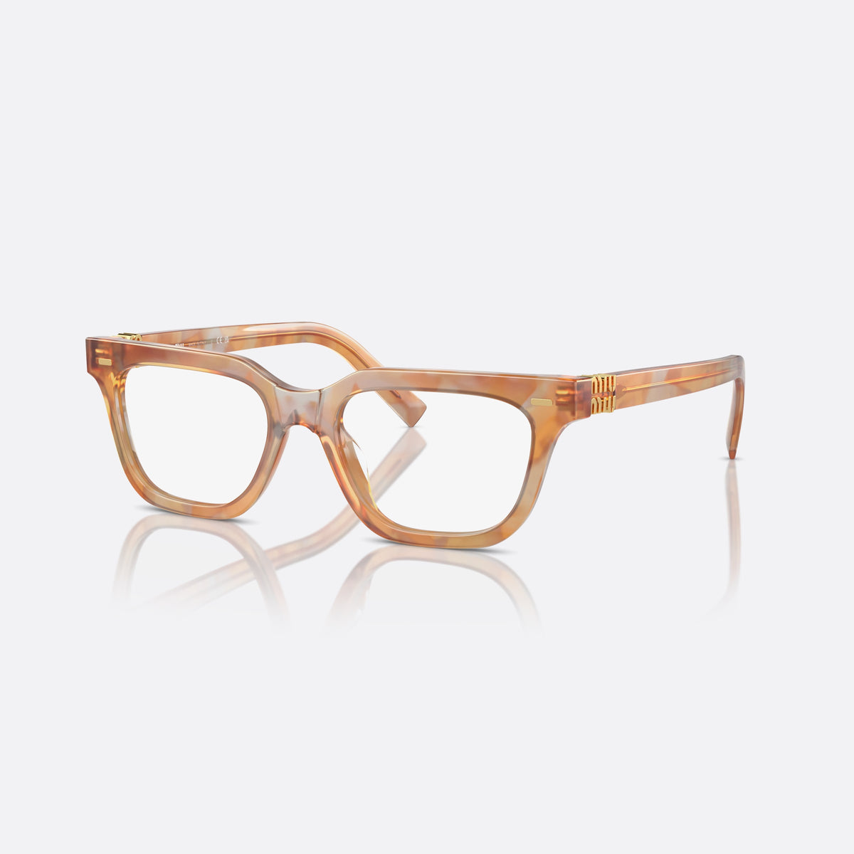 Miu Miu VMU 07XV 13U1O1 eyeglasses, havana geometric frame for women, plain bridge, acetate, brand lettering on the temples