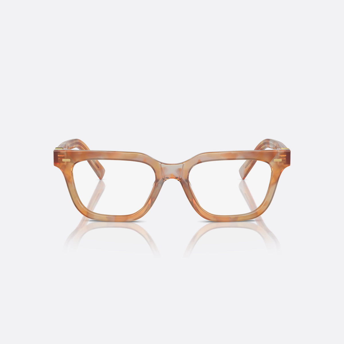 Miu Miu VMU 07XV 13U1O1 eyeglasses, havana geometric frame for women, plain bridge, acetate, brand lettering on the temples, front view
