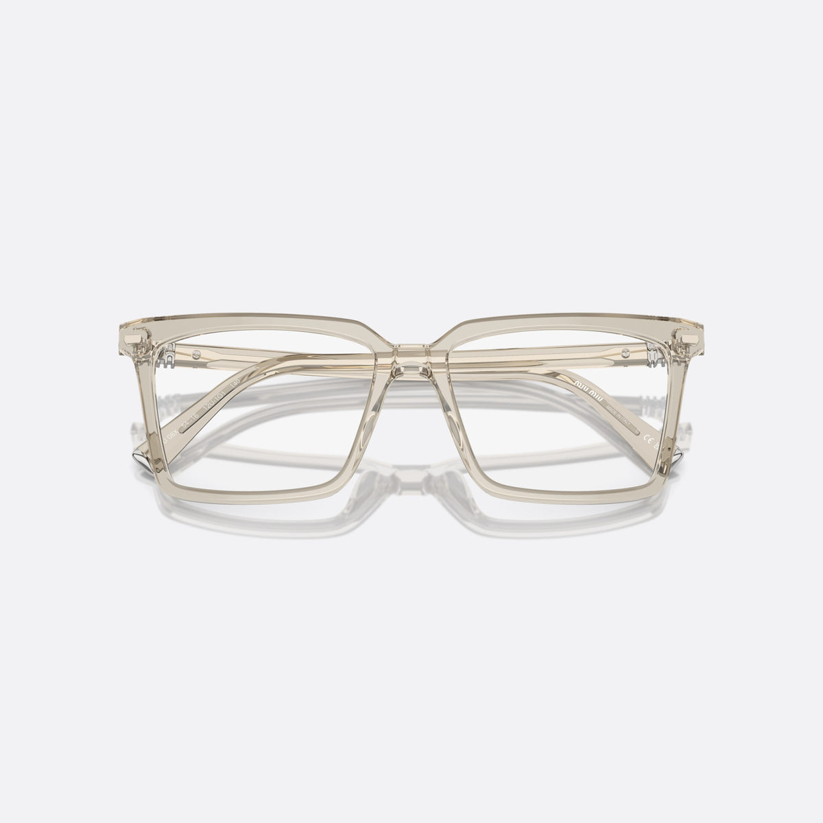 Rame ochelari de vedere Miu Miu MU 08XV 12U-1O1, patrati gri, pentru femei, punte simplă integrată, literele brandului pe brațe, cu brațele pliate
