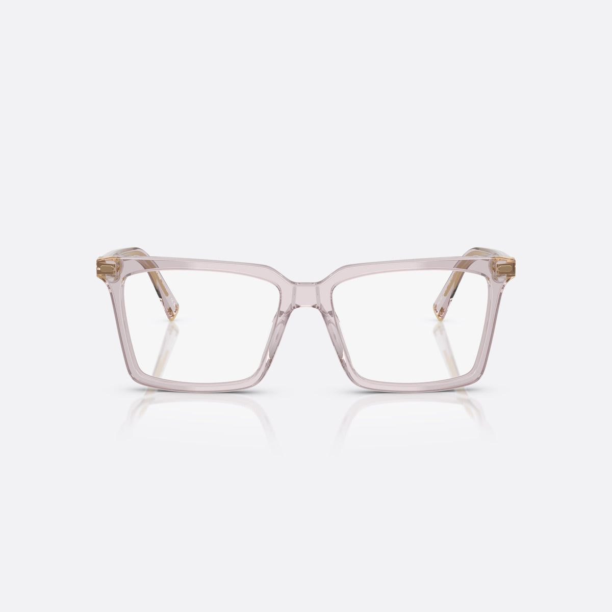 Miu Miu MU 08XV 12W1O1 eyeglasses, pink squared frame for women, keyhole bridge, brand lettering on temples, front view