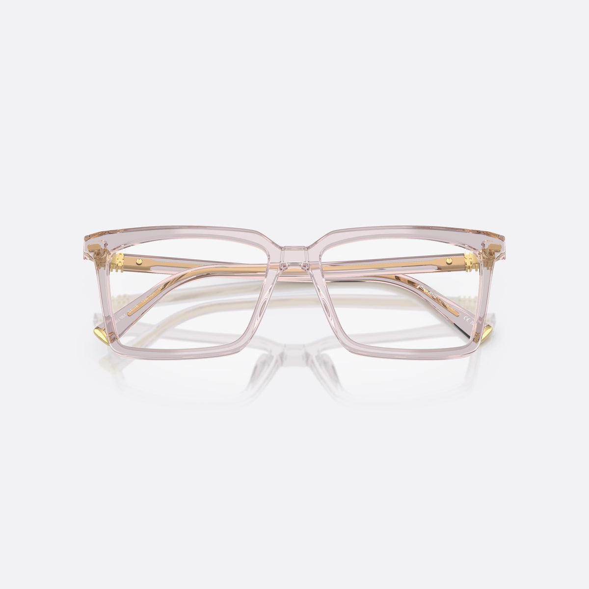Miu Miu MU 08XV 12W1O1 eyeglasses, pink squared frame for women, keyhole bridge, brand lettering on temples, folded
