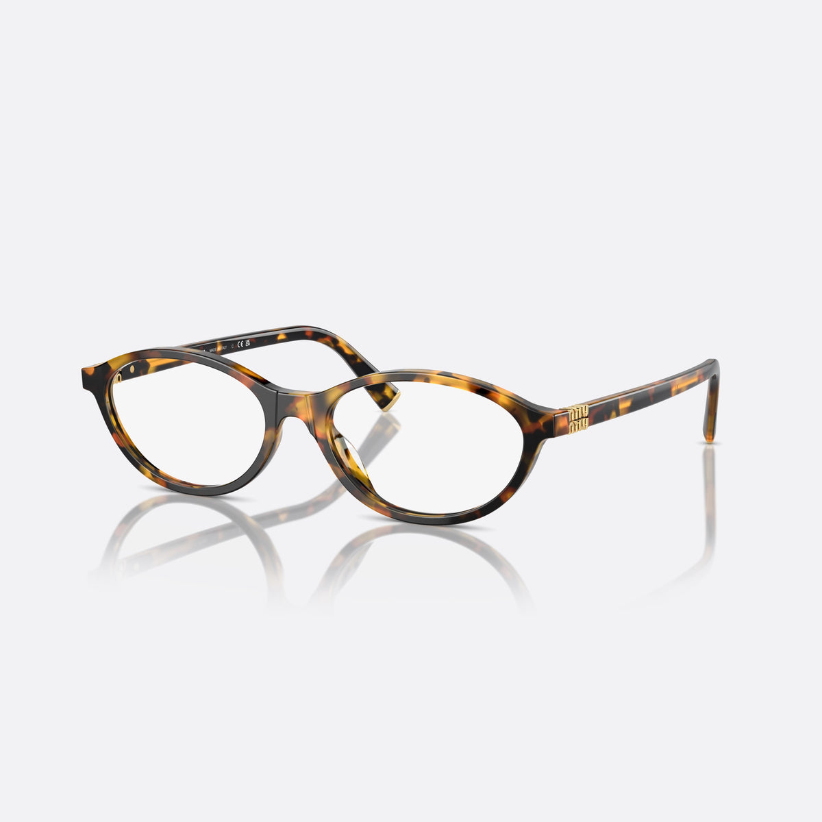 Rame ochelari de vedere Miu Miu VMU 09XV VAU-1O1, geometrica havana, pentru femei, punte simplă cu îmbinare superioară, brațe subțiri, conice
