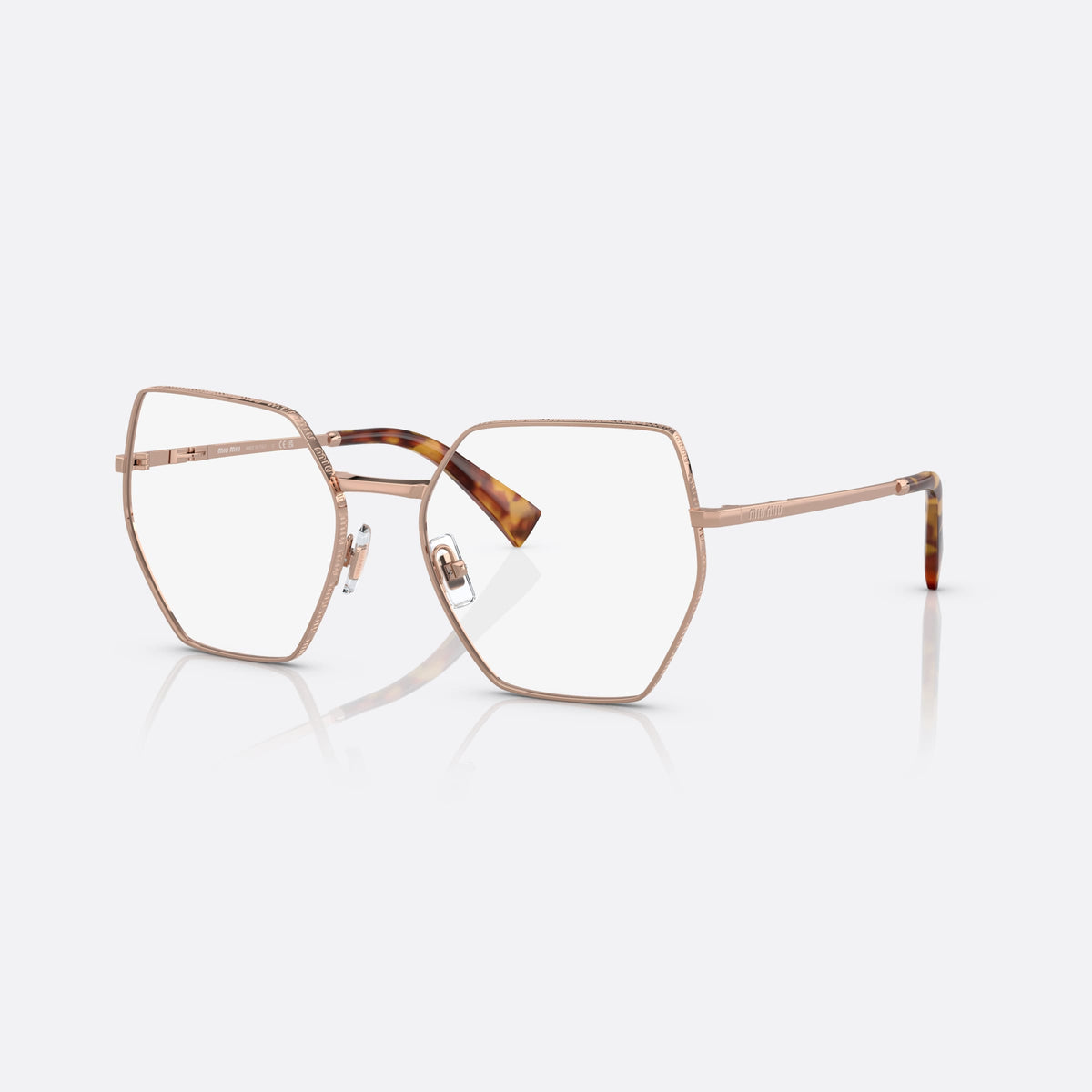 Rame ochelari de vedere Miu Miu VMU 50VV ZVF-1O1, geometrica auriu, pentru femei, punte metalică simplă, literele brandului pe brațe