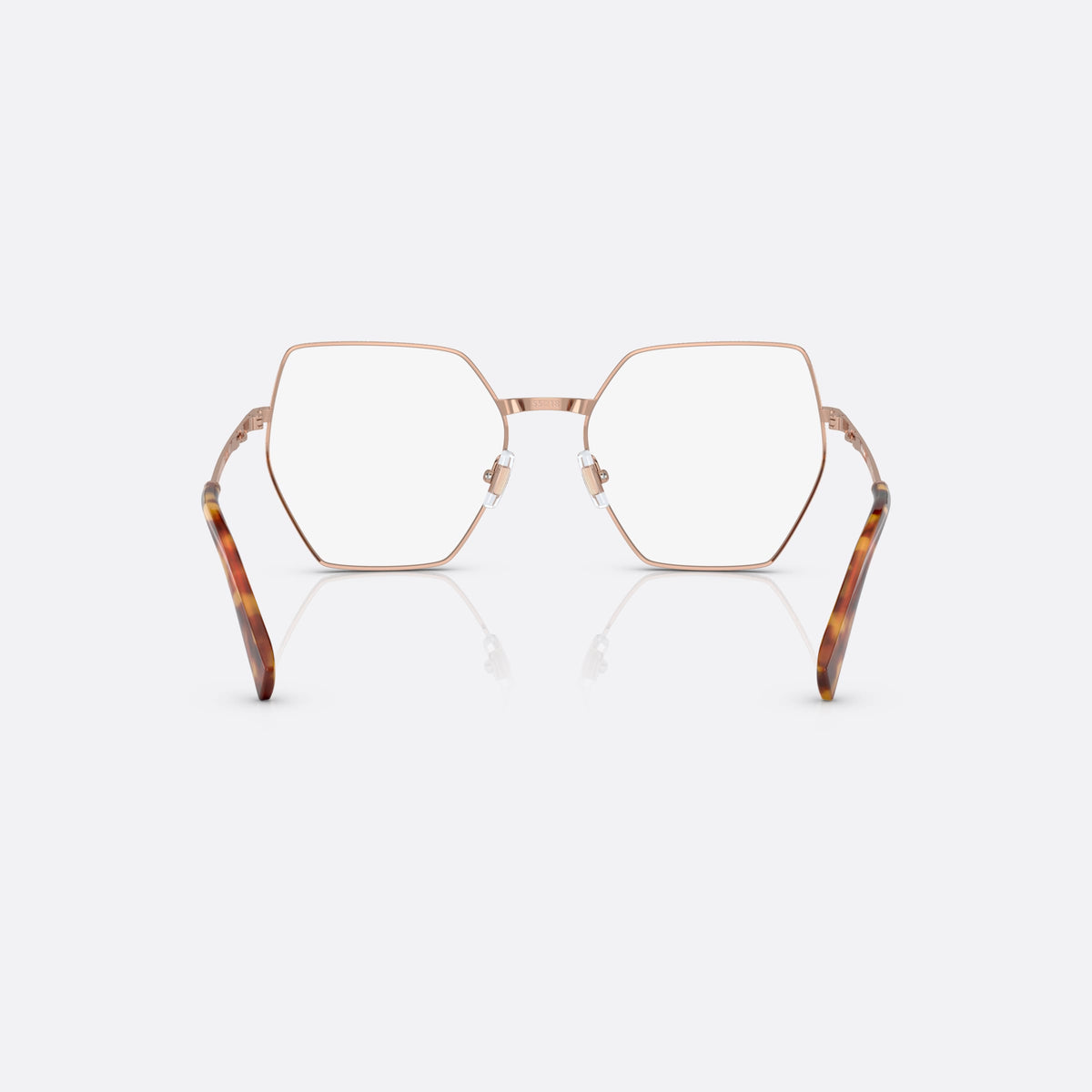 Rame ochelari de vedere Miu Miu VMU 50VV ZVF-1O1, geometrica auriu, pentru femei, punte metalică simplă, literele brandului pe brațe, vedere din spate