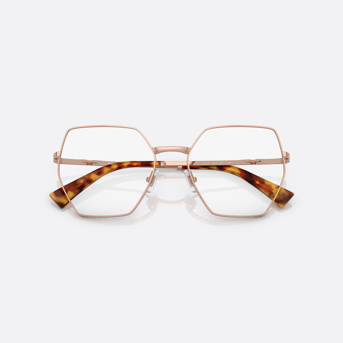 Rame ochelari de vedere Miu Miu VMU 50VV ZVF-1O1, geometrica auriu, pentru femei, punte metalică simplă, literele brandului pe brațe, cu brațele pliate