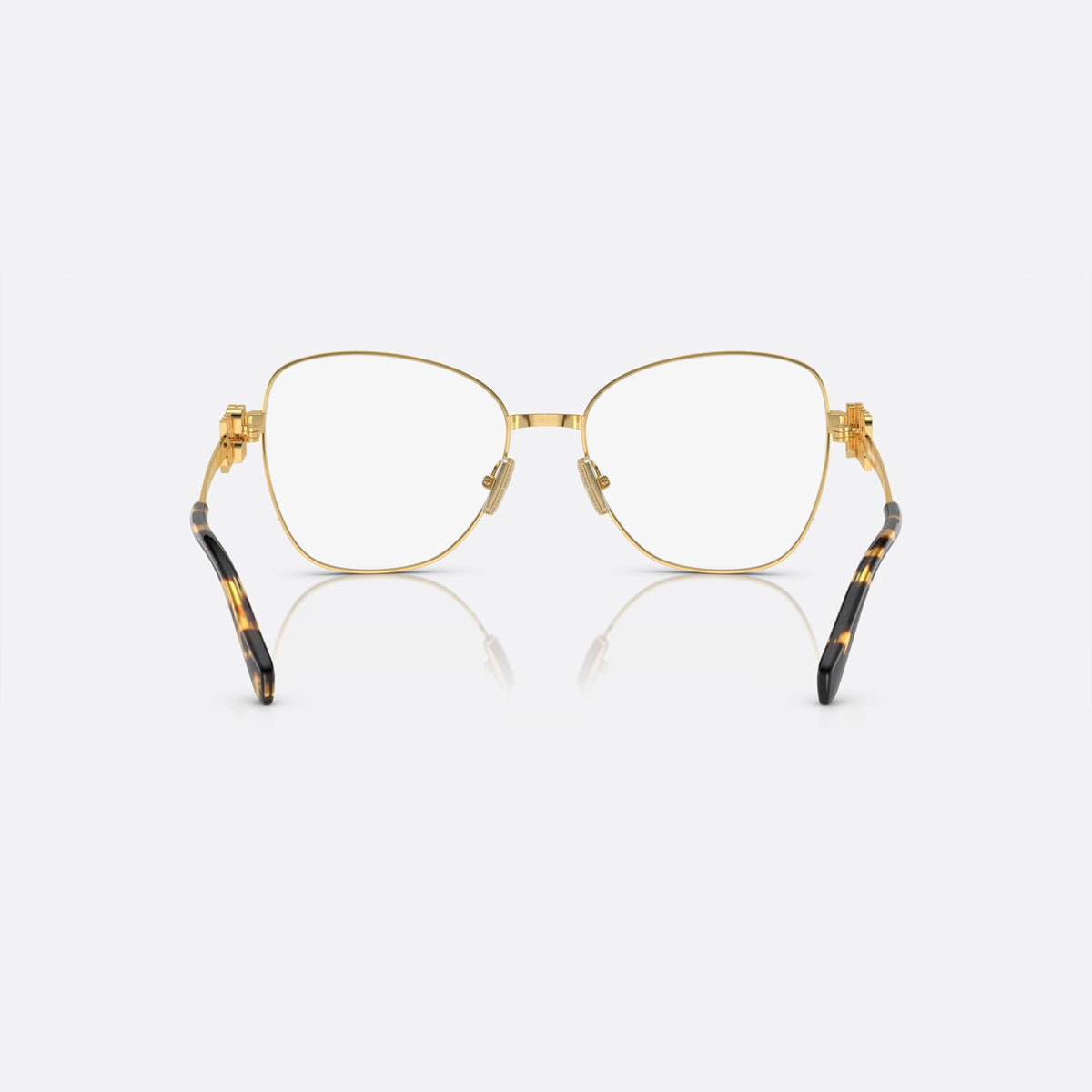 Miu Miu VMU 50XV KUI-1O1 eyeglasses, black geometric frame for women, plain metal bridge, brand logo on temples, back view