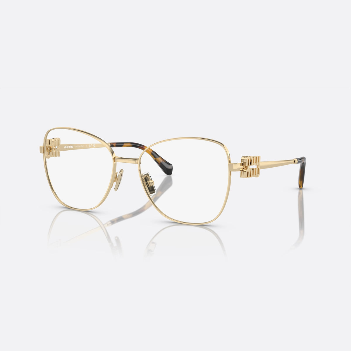 Rame ochelari de vedere Miu Miu VMU 50XV ZVN-1O1 C, geometrica auriu, pentru femei, punte metalică simplă, plachetă cu logoul brandului pe brațe