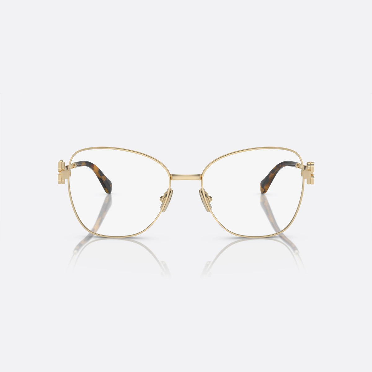 Rame ochelari de vedere Miu Miu VMU 50XV ZVN-1O1 C, geometrica auriu, pentru femei, punte metalică simplă, plachetă cu logoul brandului pe brațe, vedere din față