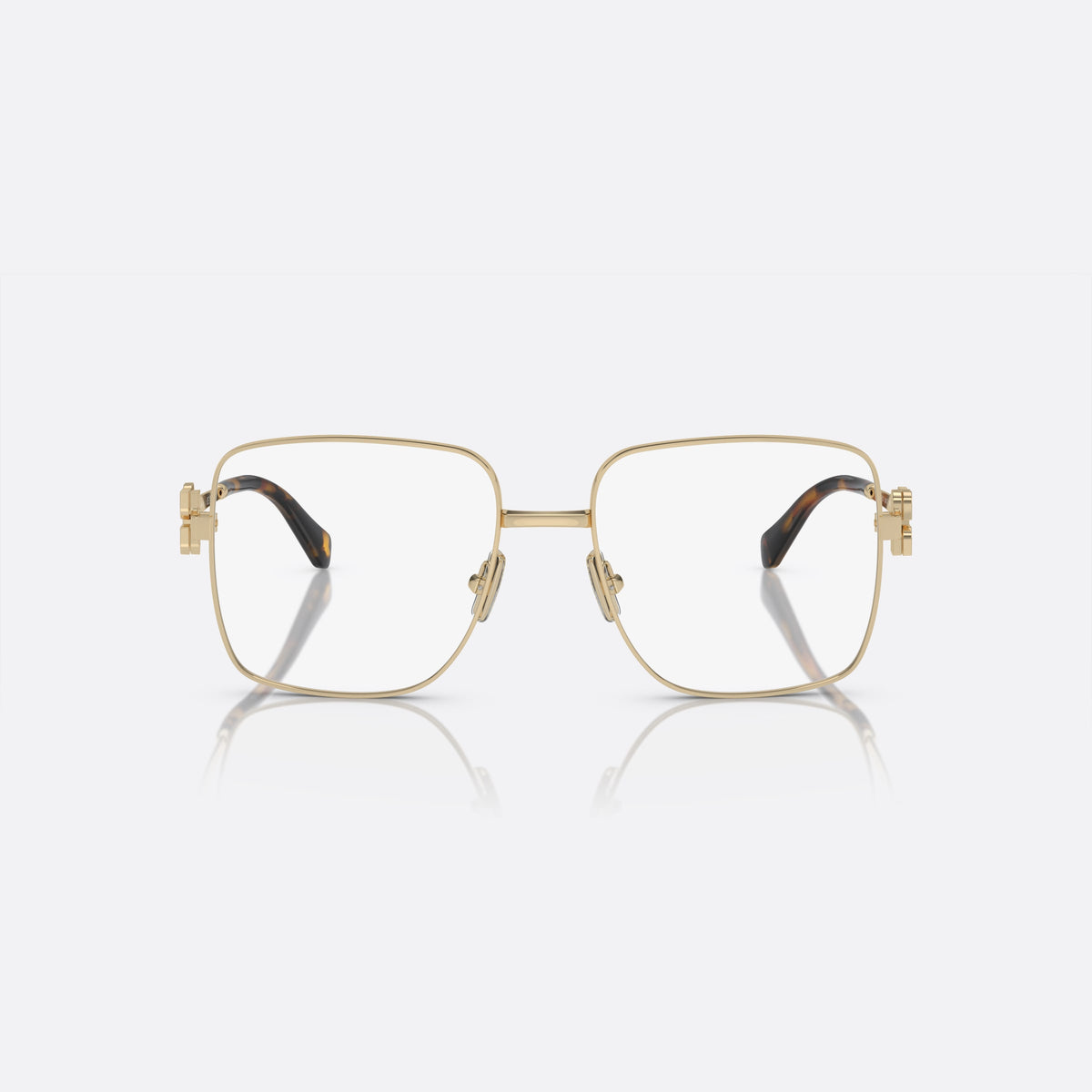 Miu Miu MU 51XV ZVN-1O1 C eyeglasses, gold squared frame for women, plain metal bridge, brand logo on temples, front view