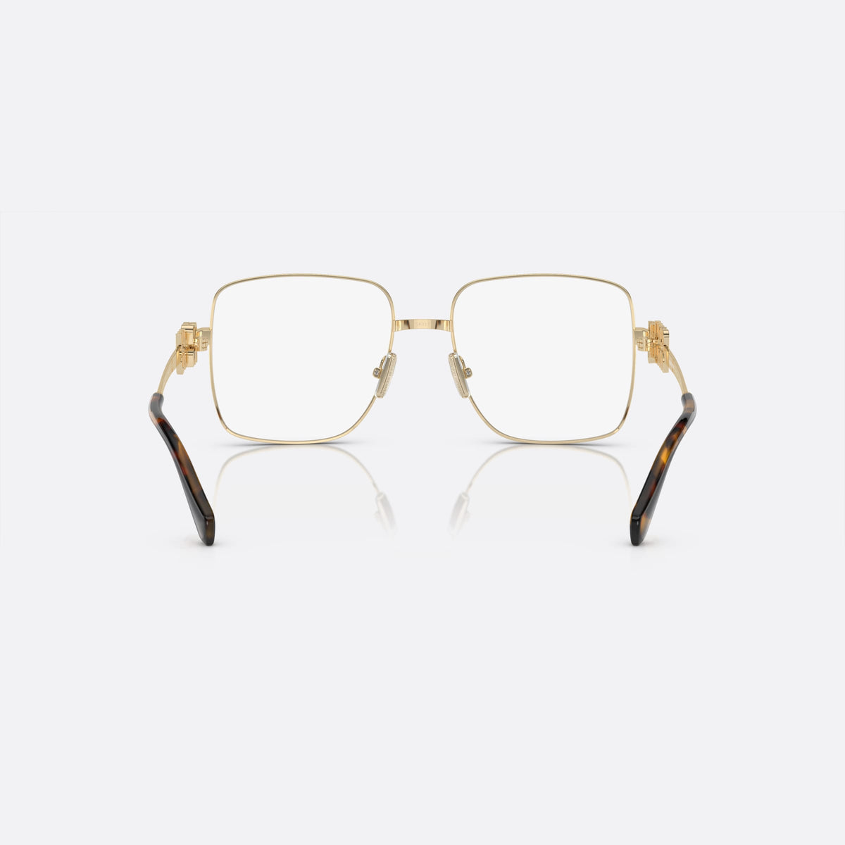 Miu Miu MU 51XV ZVN-1O1 C eyeglasses, gold squared frame for women, plain metal bridge, brand logo on temples, back view