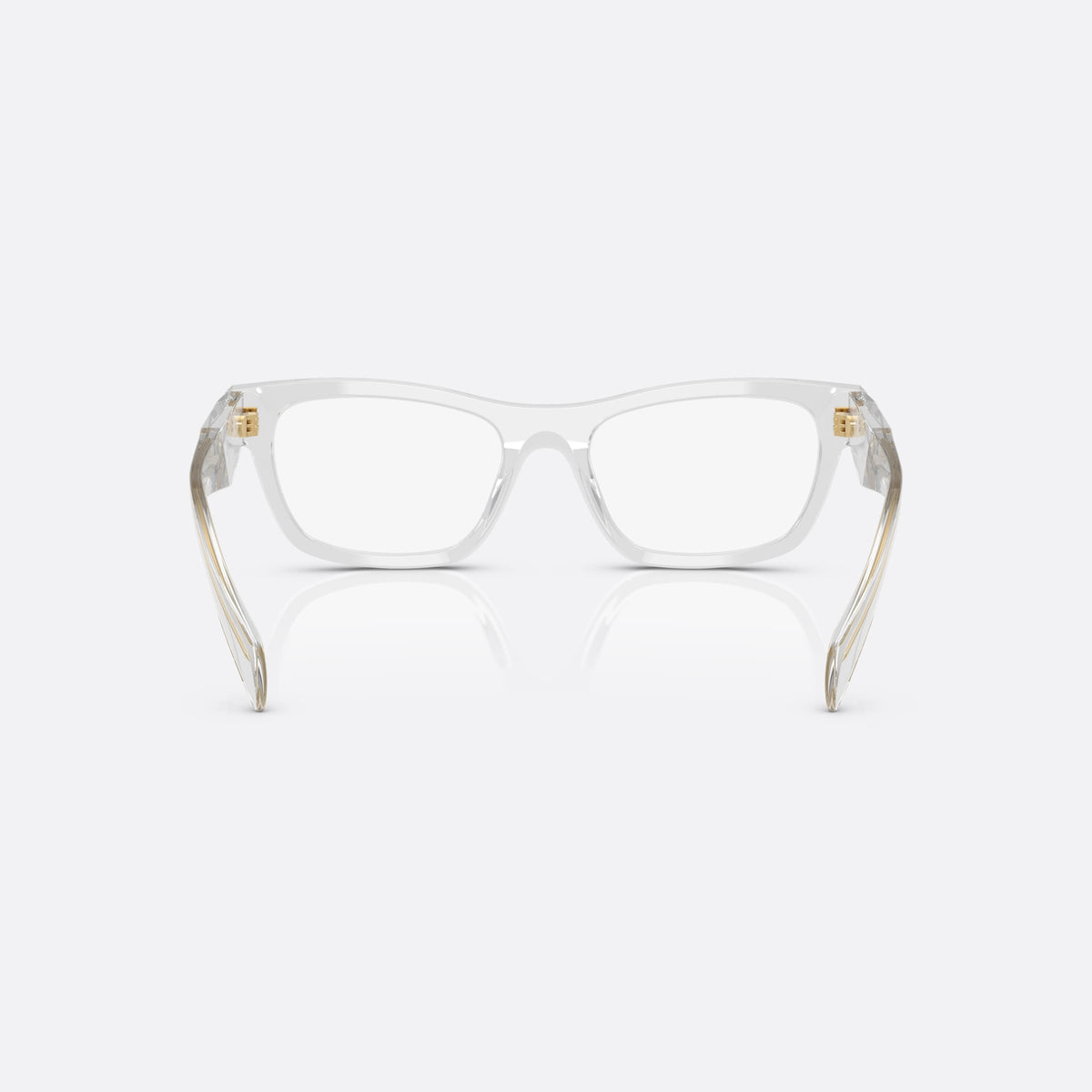 Prada MOD. B01V 12R1O1 eyeglasses, white visor frame for women, keyhole bridge, brand logo plaque on temples, full-rim frame, back view