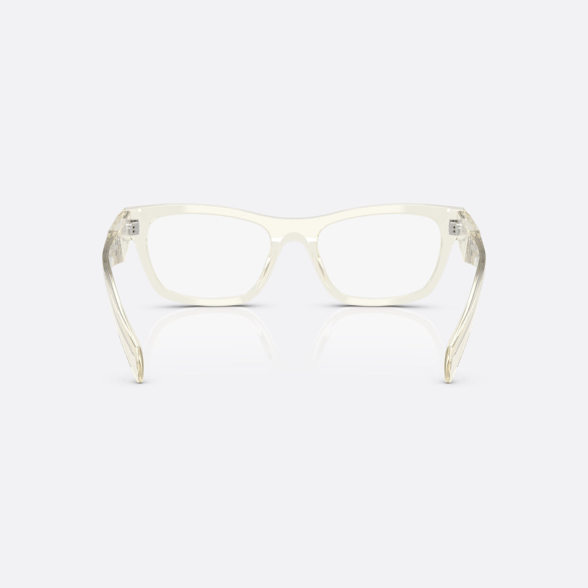 Prada MOD. B01V 19X1O1 eyeglasses, white visor frame for women, plain bridge, brand logo on temple, full-rim frame, back view