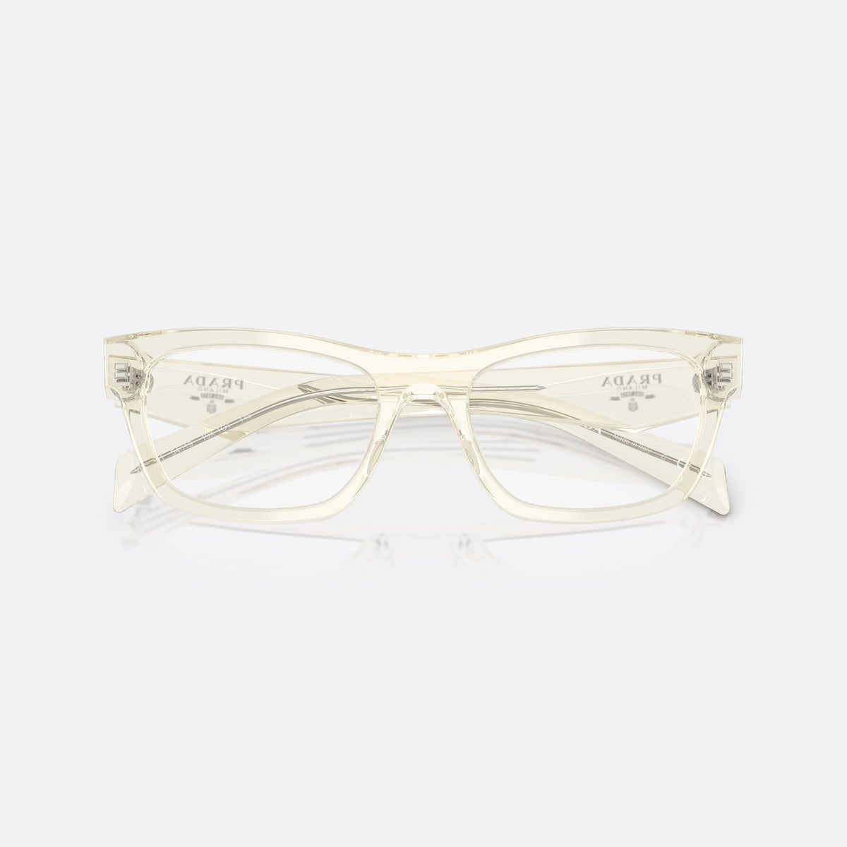 Prada MOD. B01V 19X1O1 eyeglasses, white visor frame for women, plain bridge, brand logo on temple, full-rim frame, folded