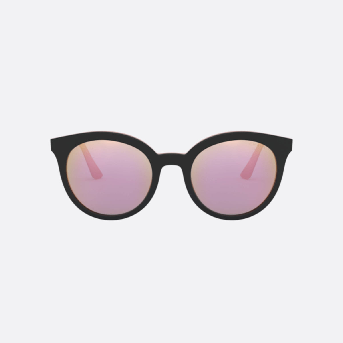 Prada PR 02XS HERITAGE 541726 sunglasses, black round frame for women, slim tapered temples, full-rim frame, mirrored lenses, front view