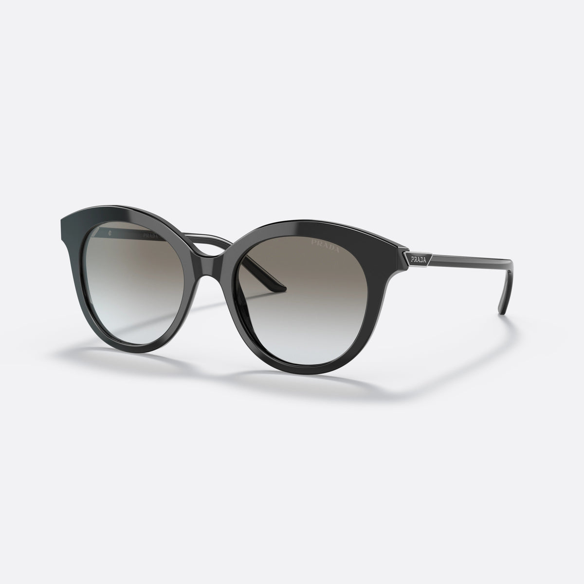 Ochelari de soare Prada PR 02YS 1AB0A7, rotunzi negru, pentru femei, punte simplă, placă cu logo pe braț