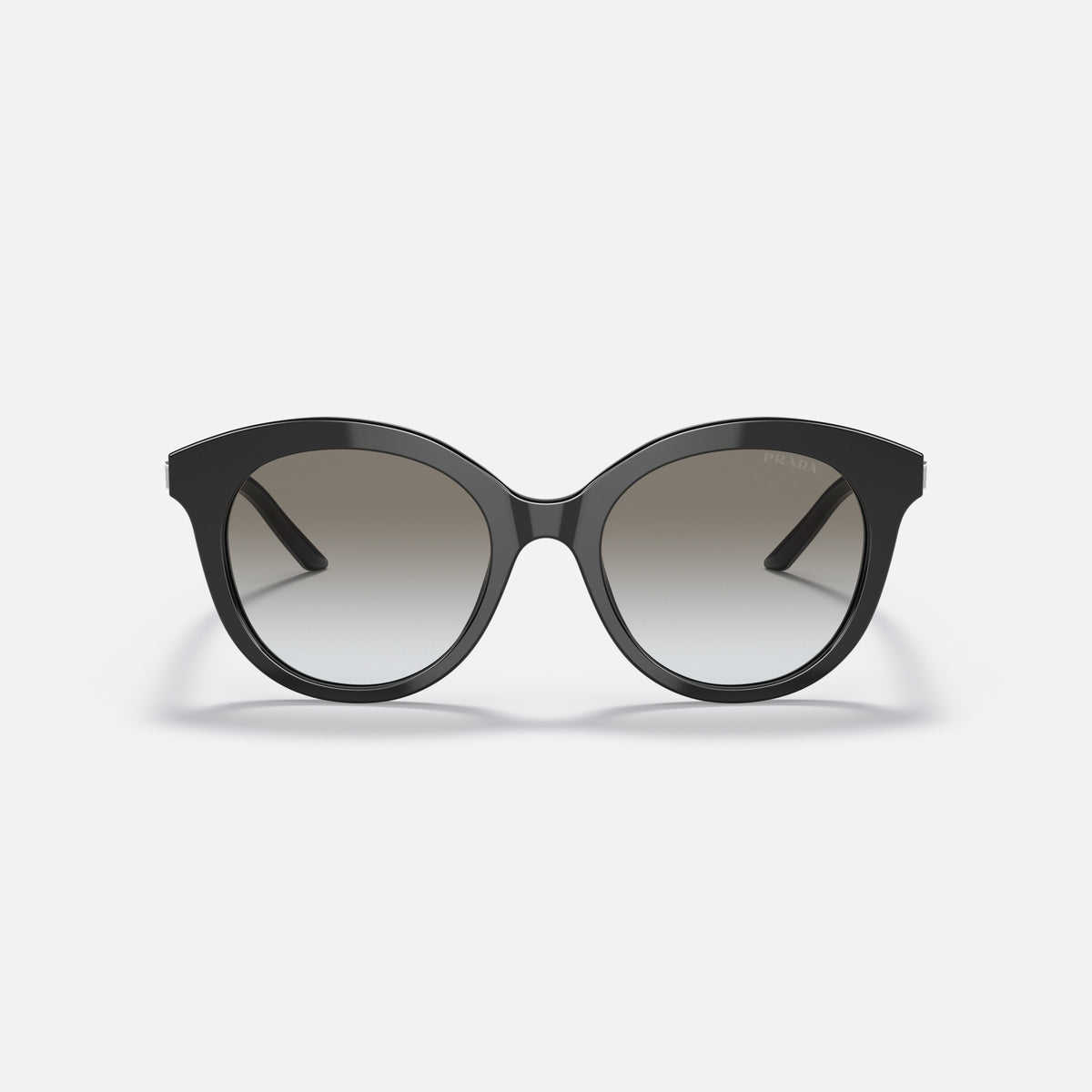 Ochelari de soare Prada PR 02YS 1AB0A7, rotunzi negru, pentru femei, punte simplă, placă cu logo pe braț, vedere din față