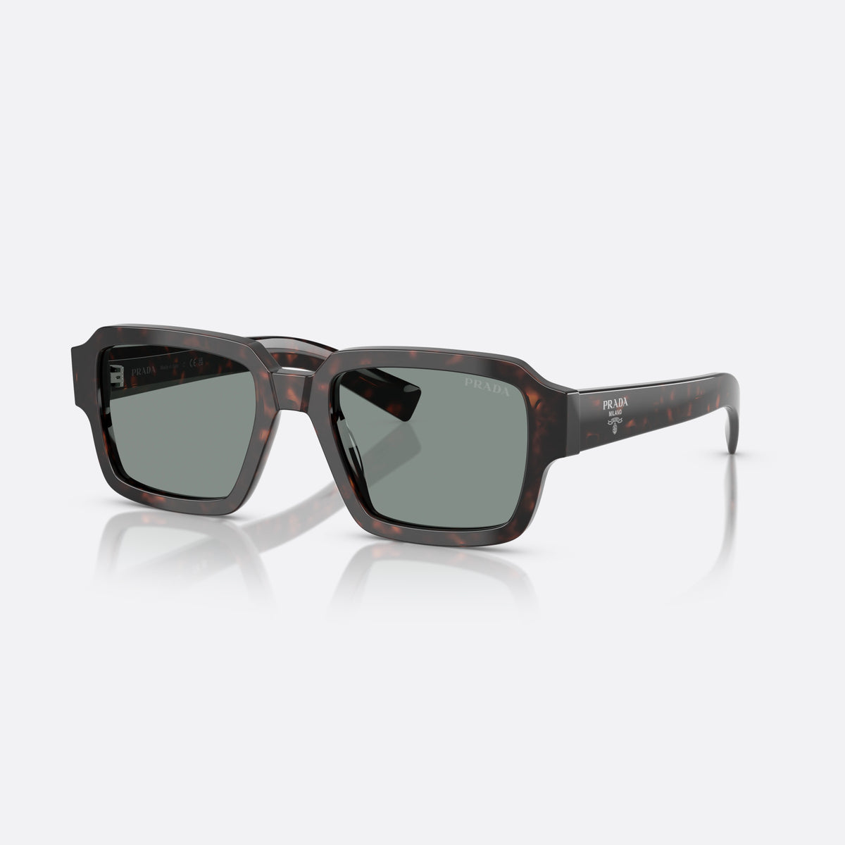 Prada PR 02ZS 17N20N TOBL sunglasses, brown geometric frame for men, double bridge with dark acetate, brand lettering on temples