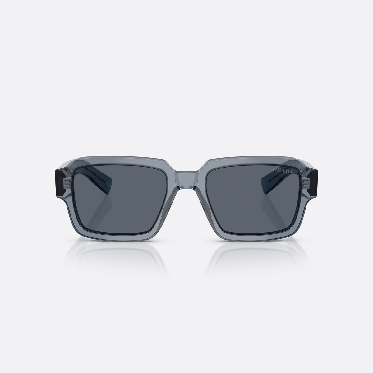 Prada PR 02ZS 17T07T sunglasses, blue square frame for men, plain bridge, brand lettering on the temples, full-rim frame, front view