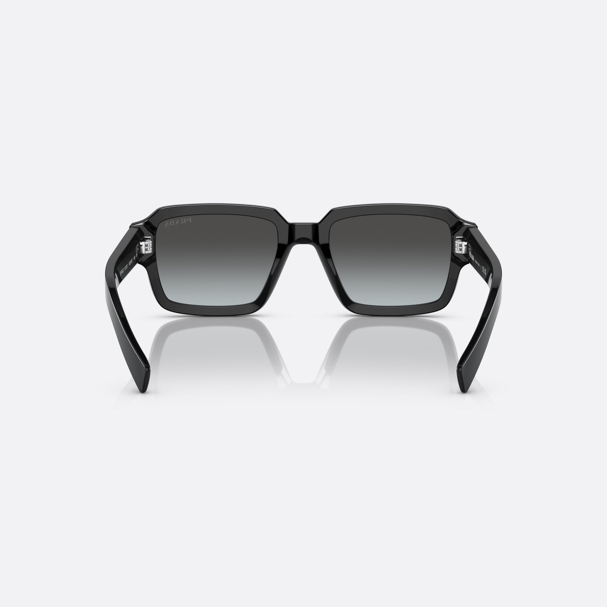 Prada PR 02ZS 1AB-06T sunglasses, black square frame for men, plain double bridge, brand logo on temple