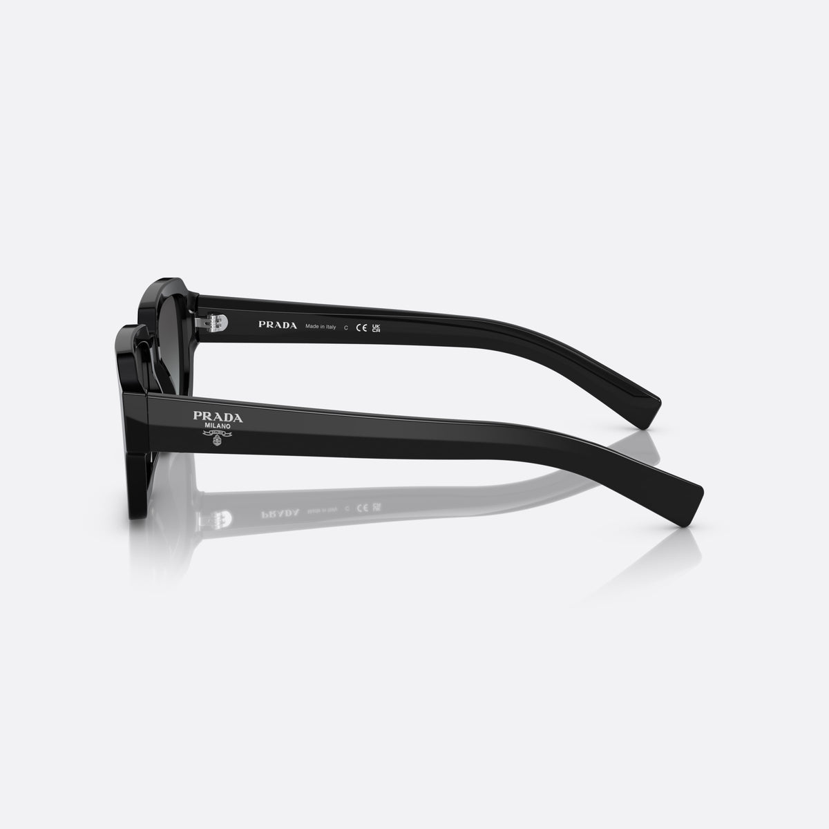 Prada PR 02ZS 1AB-06T sunglasses, black square frame for men, plain double bridge, brand logo on temple