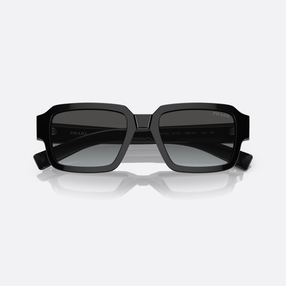 Prada PR 02ZS 1AB-06T sunglasses, black square frame for men, plain double bridge, brand logo on temple