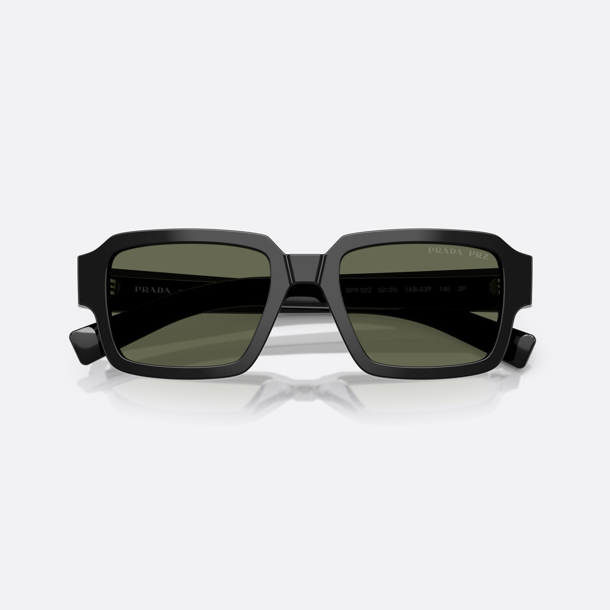 Ochelari de soare Prada PR 02ZS 1AB03R, geometrica negru, pentru bărbați, punte dublă simplă, literele brandului pe brațe, cu brațele pliate