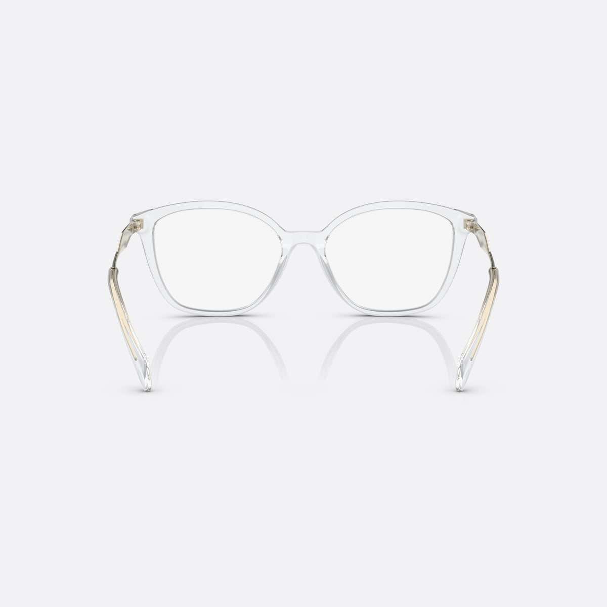 Prada PR 02ZV 2AZ-1O1 eyeglasses, clear butterfly frame for women, plain bridge, brand lettering on temples