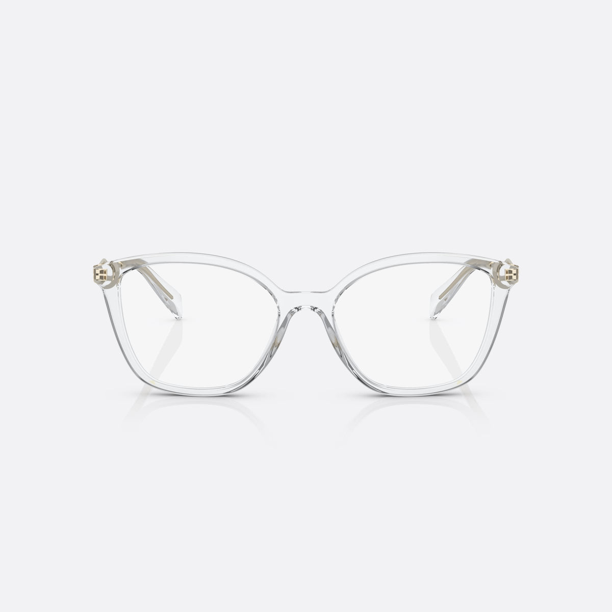 Prada PR 02ZV 2AZ-1O1 eyeglasses, clear butterfly frame for women, plain bridge, brand lettering on temples