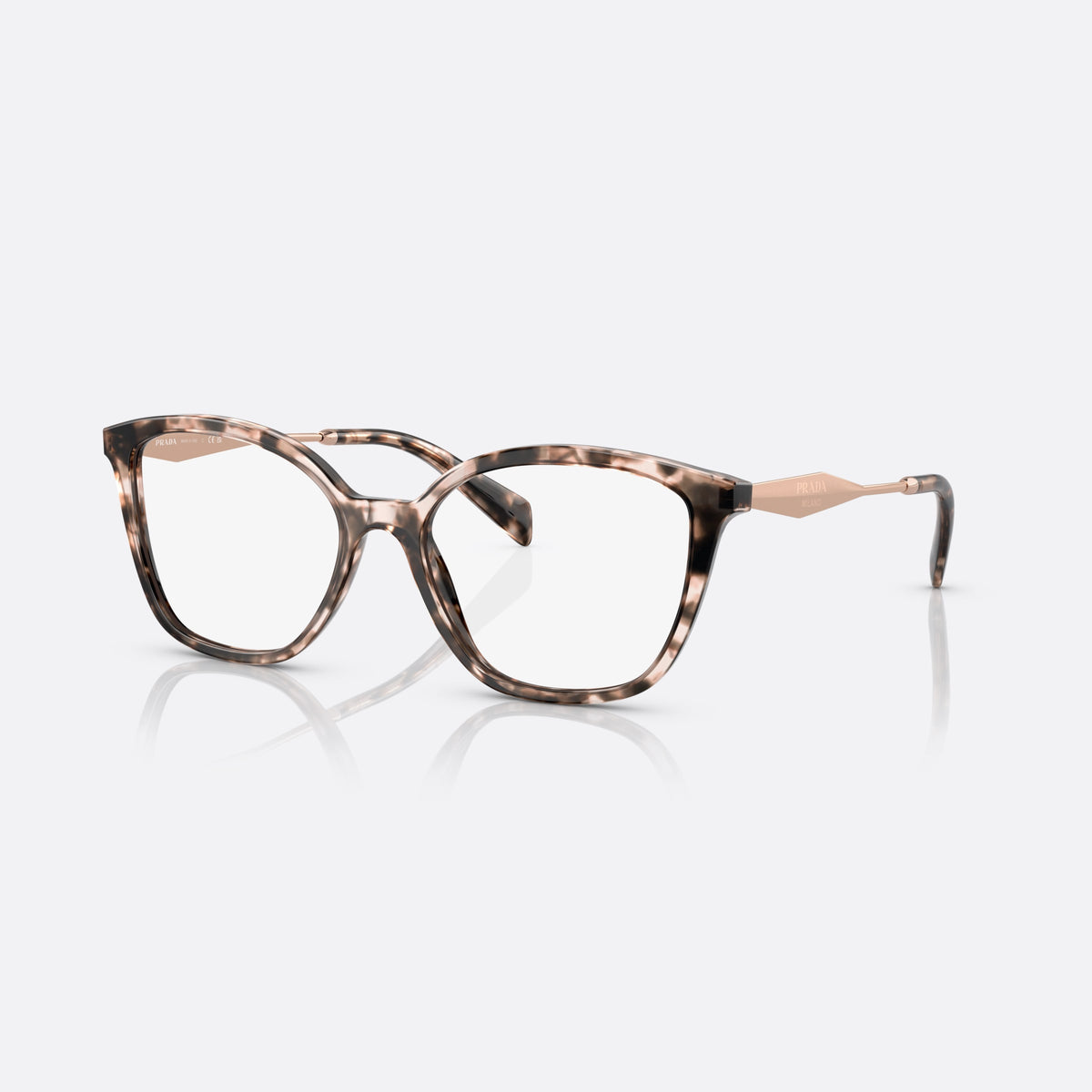 Prada PR 02ZV ROJ-1O1 eyeglasses, havana cat eye frame for women, keyhole bridge, brand lettering on temples