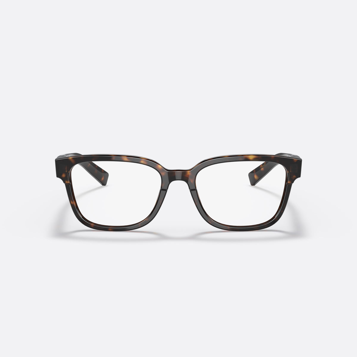 Prada PR 04YV 2AU1O1 eyeglasses, havana rectangle frame for men, plain bridge, brand lettering on temples, full-rim front, front view