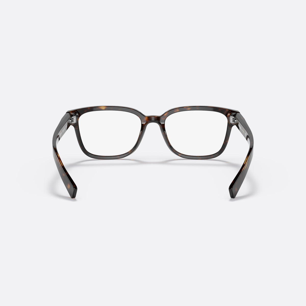 Prada PR 04YV 2AU1O1 eyeglasses, havana rectangle frame for men, plain bridge, brand lettering on temples, full-rim front, back view