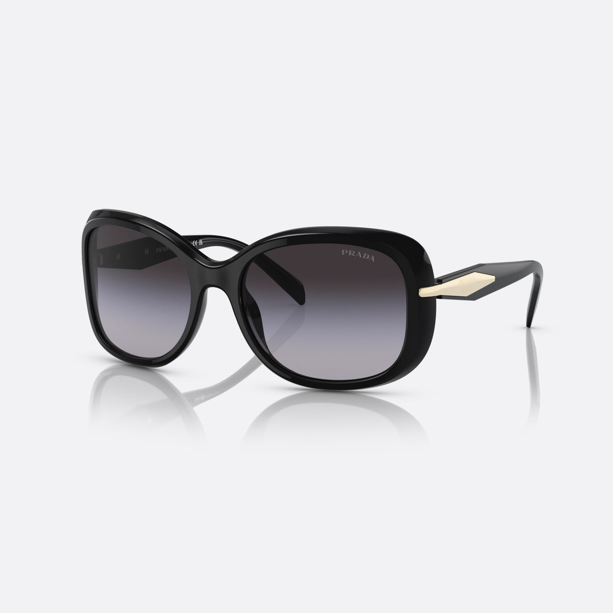 Ochelari de soare Prada PR 04ZS 1AB-09S, geometrica negru, pentru femei, punte integrată simplă, literele brandului pe brațe
