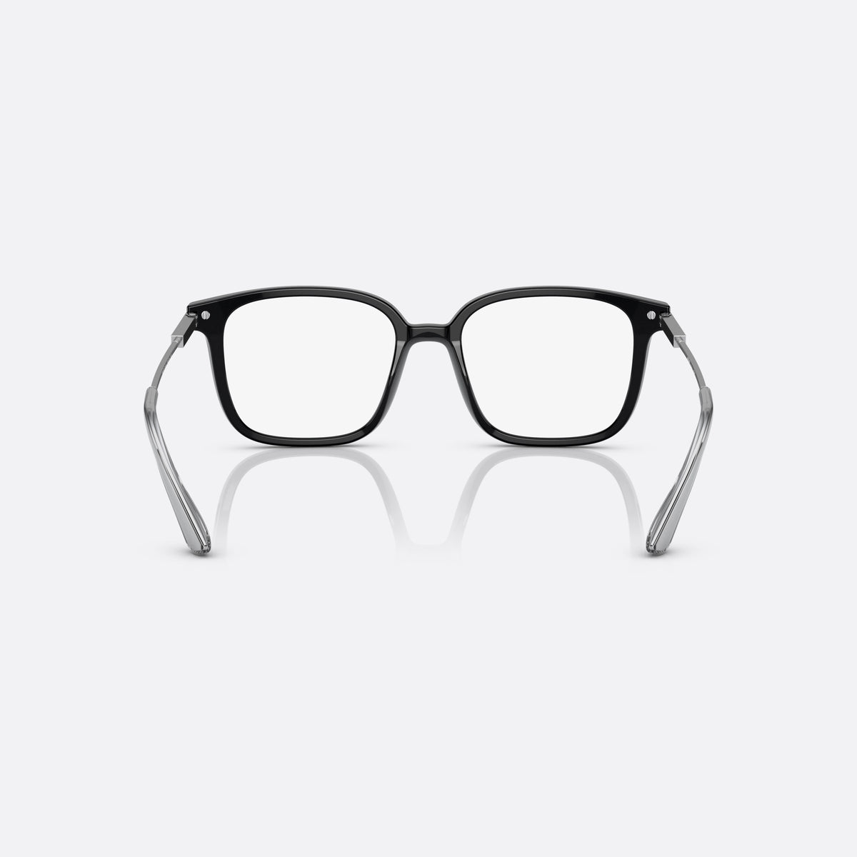 Prada PR 04ZV 1AB-1O1 eyeglasses, black geometric frame for men, plain bridge, brand lettering on temples, full-rim frame, back view