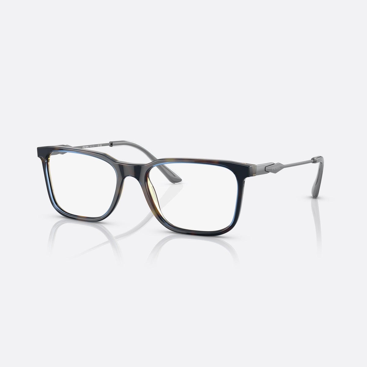 Rame ochelari de vedere Prada PR 05ZV ZXH1O1, rectangulari havana, pentru bărbați, punte simplă din acetat, literele brandului pe brațe