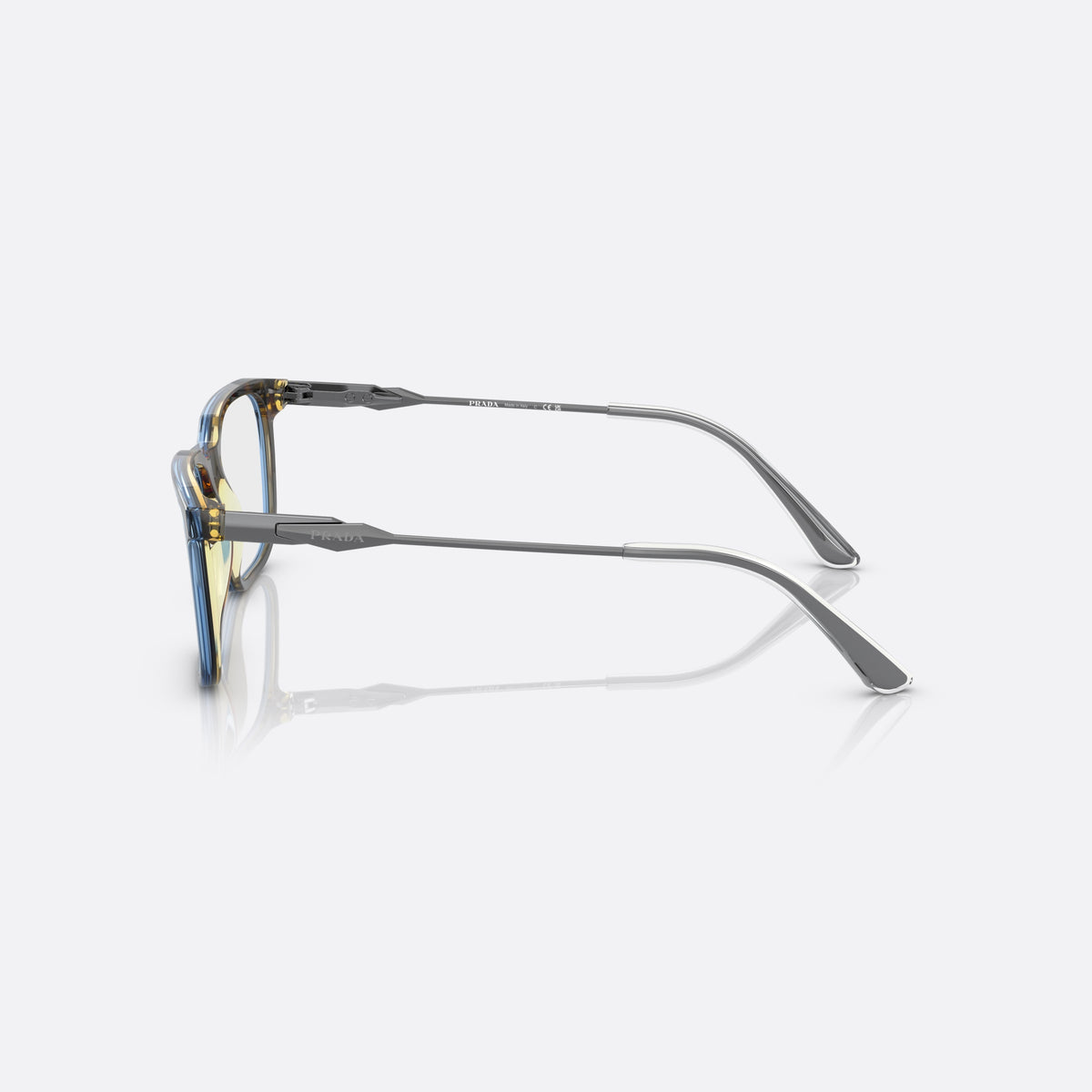 Rame ochelari de vedere Prada PR 05ZV ZXH1O1, rectangulari havana, pentru bărbați, punte simplă din acetat, literele brandului pe brațe, vedere laterală