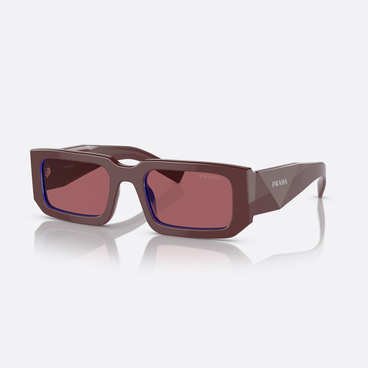 Prada PR 06YS 06YS sunglasses, red rectangle frame, unisex, plain integrated bridge, brand lettering on temples