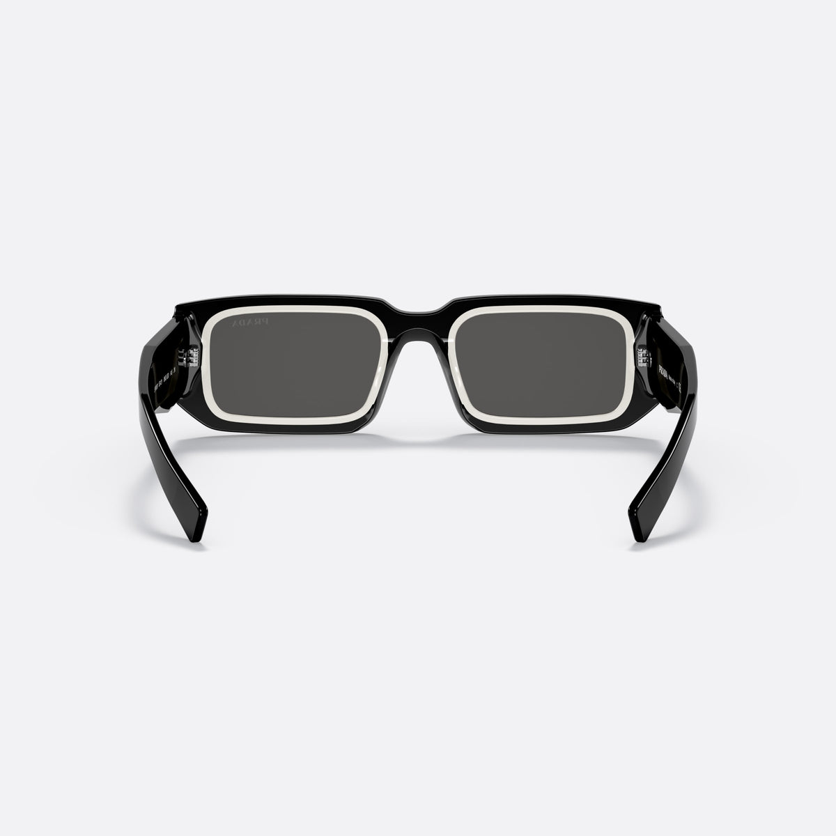 Ochelari de soare Prada PR 06YS 53, rectangulari negru, pentru bărbați, punte simplă, integrată, literele brandului pe brațe, vedere din spate