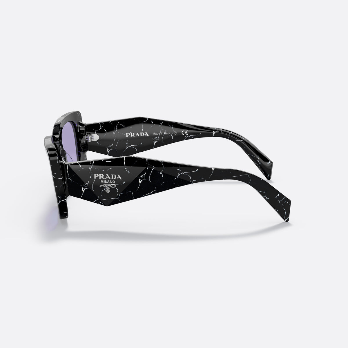 Prada PR 08YS 08YS sunglasses, havana butterfly frame for women, plain bridge, brand lettering on temples, full-rim frame, side view