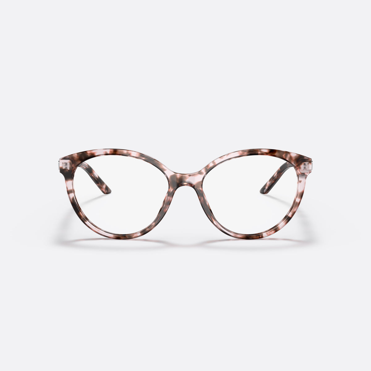Rame ochelari de vedere Prada PR 08YV ROJ-1O1, geometrica maro, pentru femei, punte simplă, literele brandului pe brațe, placă roz pe braț, vedere din față