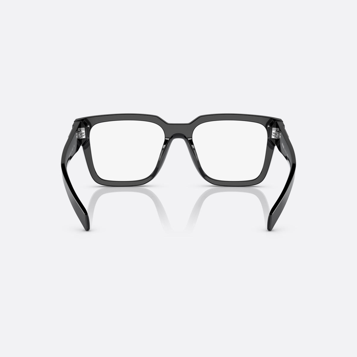 Rame ochelari de vedere Prada PR 08ZV 1AB-1O1, geometrica negru, pentru bărbați, punte dublă simplă, logo al brandului pe plăcuța brațului, vedere din spate